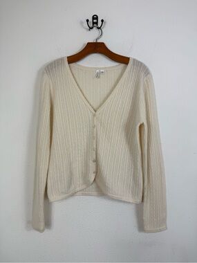 Belk Cream Cashmere Button Front Sweater Women’s Sz Medium
